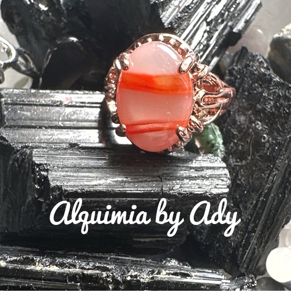 Silver and red crazy lace agate gem ring - Picture 1 of 3